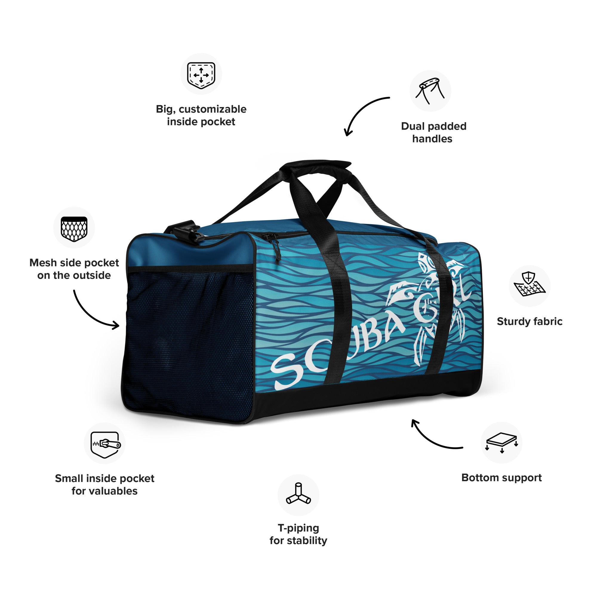 Scuba Duffle Bag - Sea Turtle (Teal Waves)