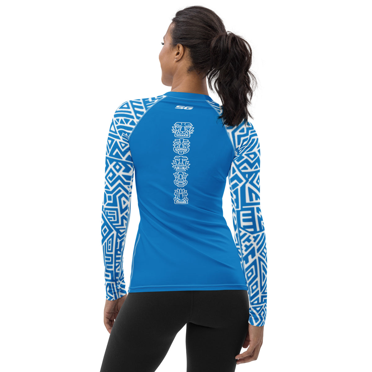 Women's SCUBA Rash Guard - Tiki (Blue) – Scuba Girl Apparel