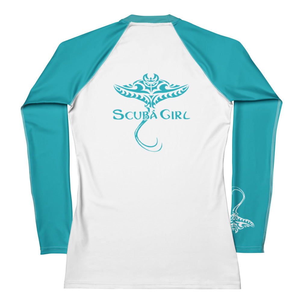 Women's SCUBA Rash Guard - Tribal Ray (Teal)