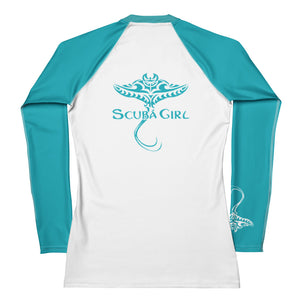 Women's SCUBA Rash Guard - Tribal Ray (Teal)
