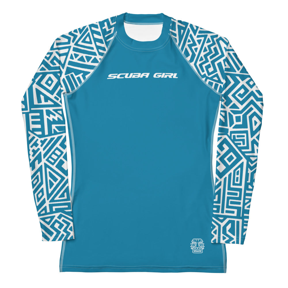 Women's SCUBA Rash Guard - Tiki (Teal)