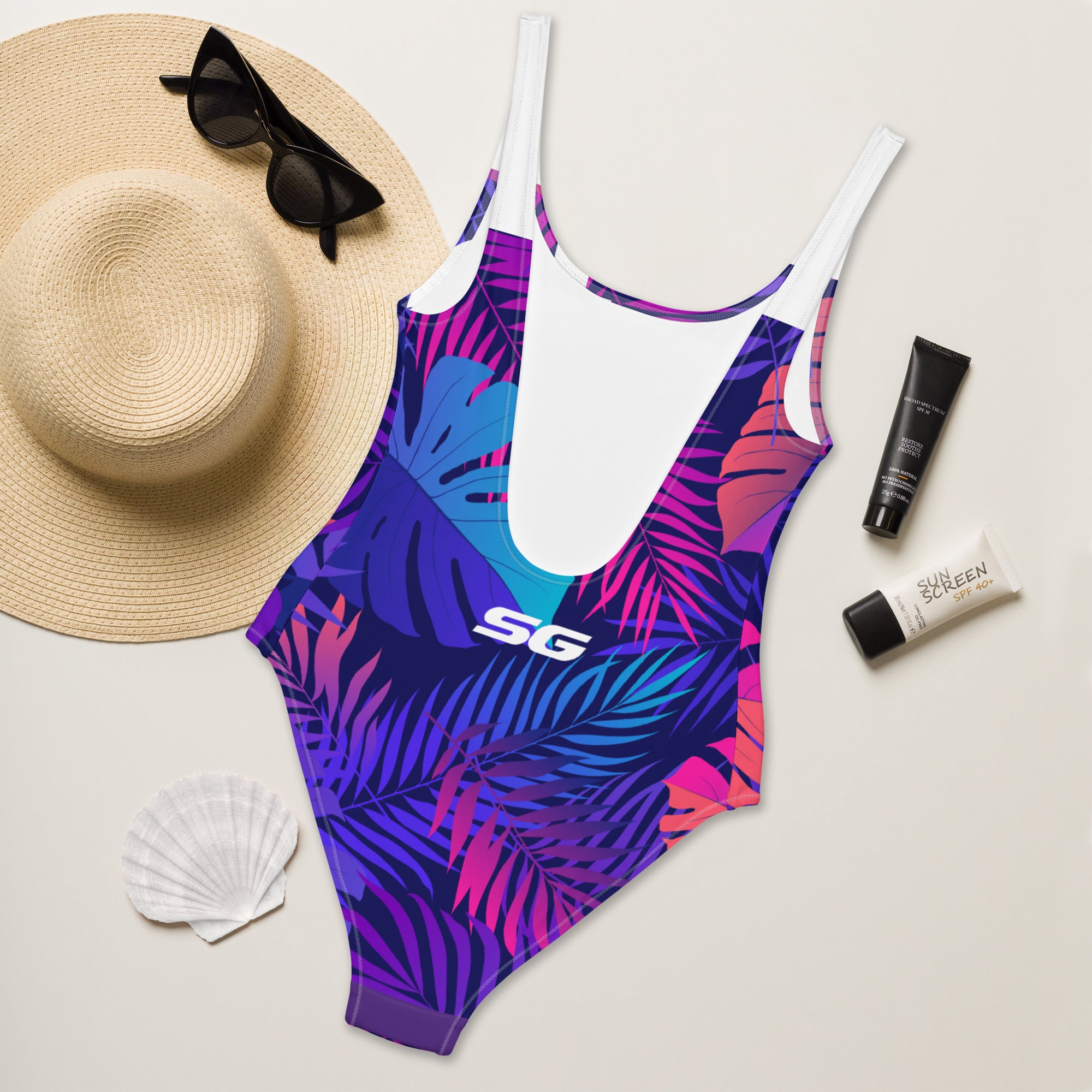 SG One-Piece Swimsuit (Tropical Leaves)