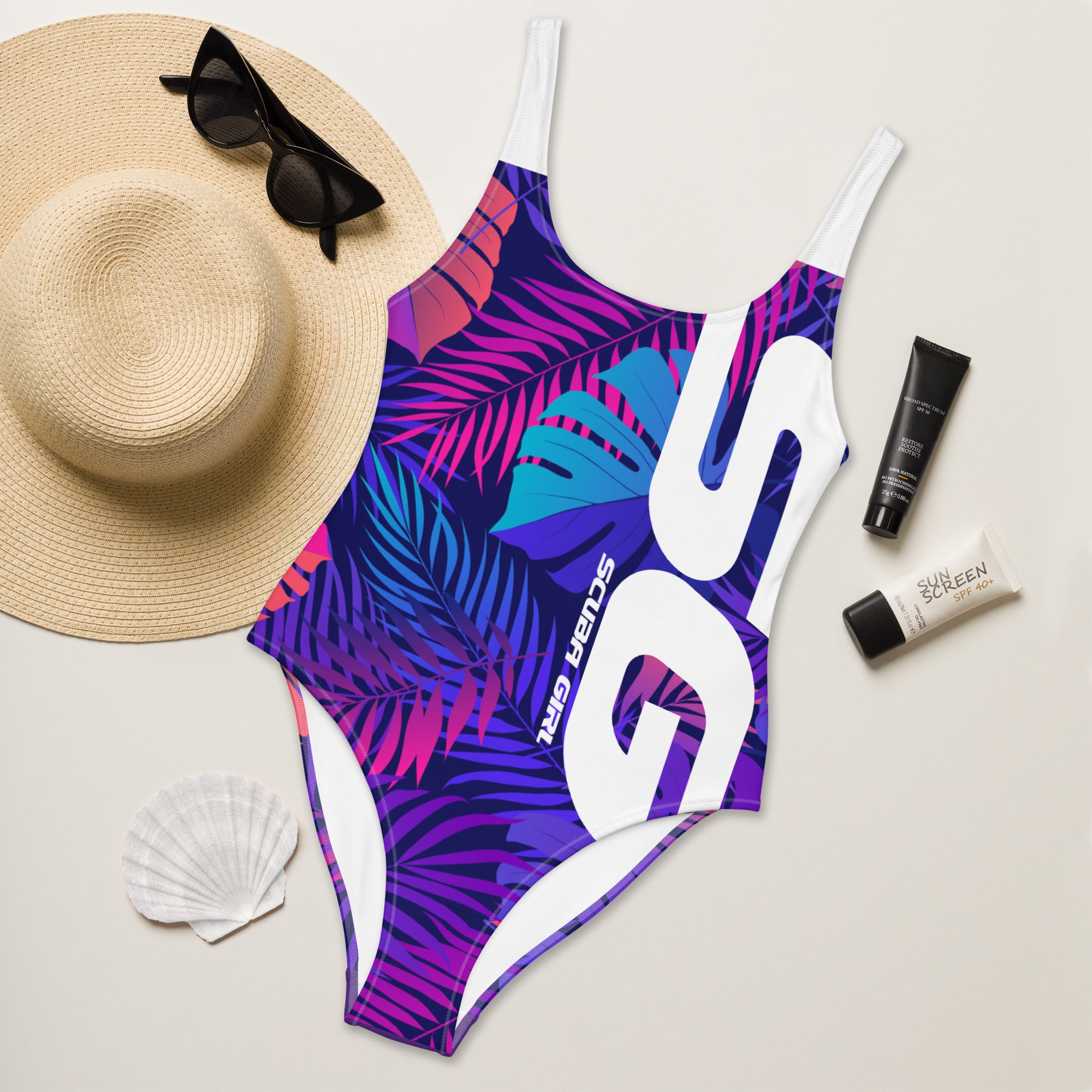 SG One-Piece Swimsuit (Tropical Leaves)