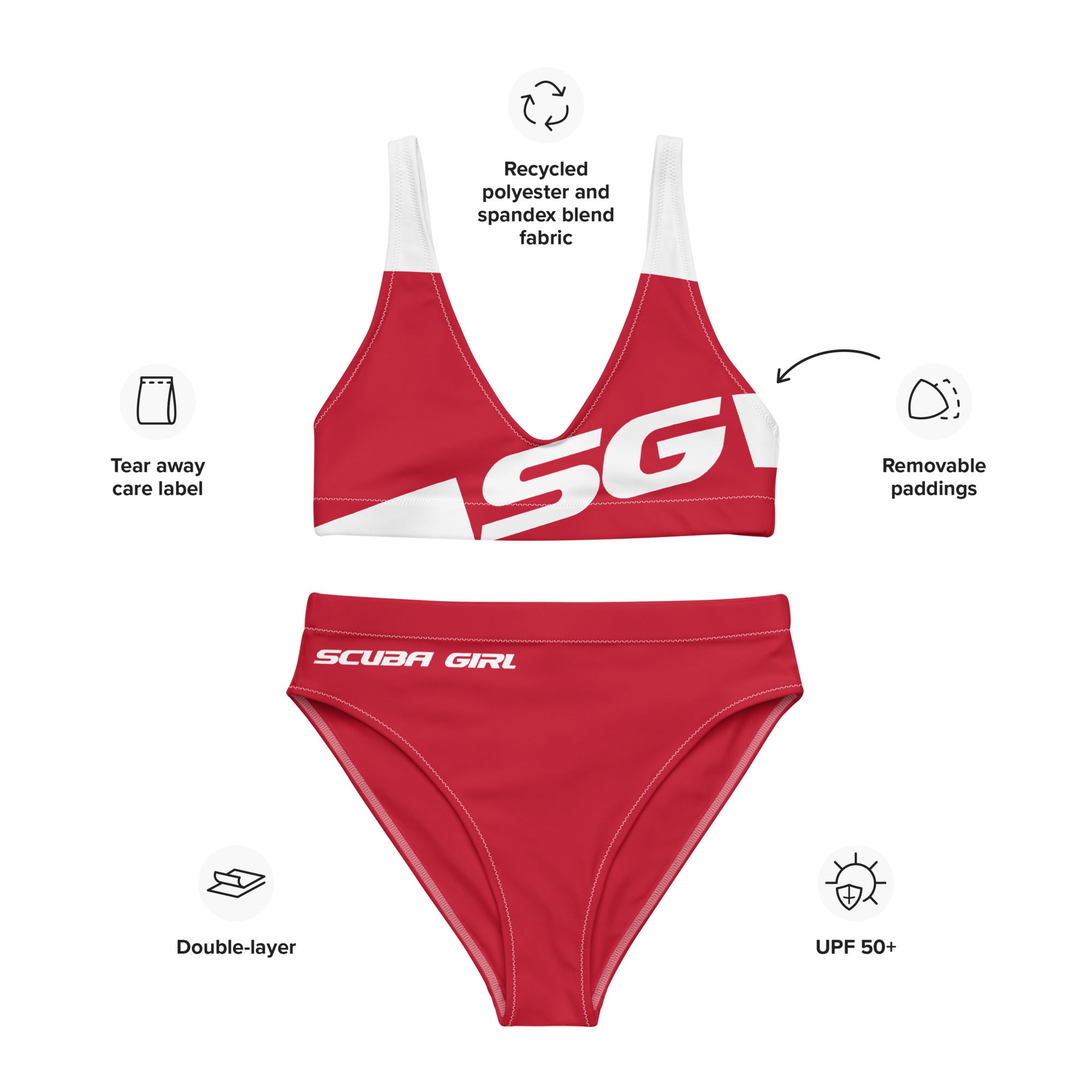 SG High-Waisted Bikini Swimsuit (Solid Red)