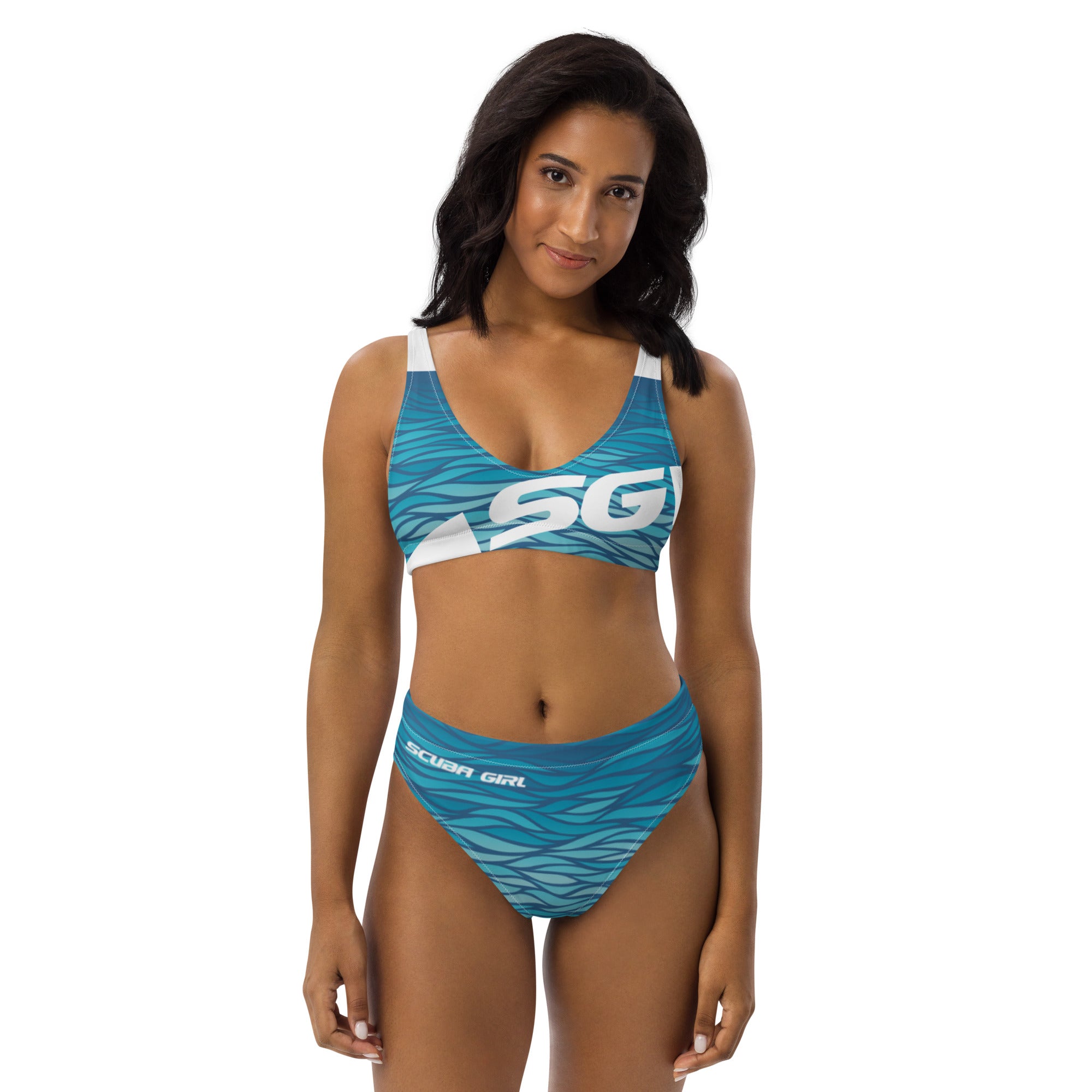 SG High-Waisted Bikini Swimsuit (Teal Waves)