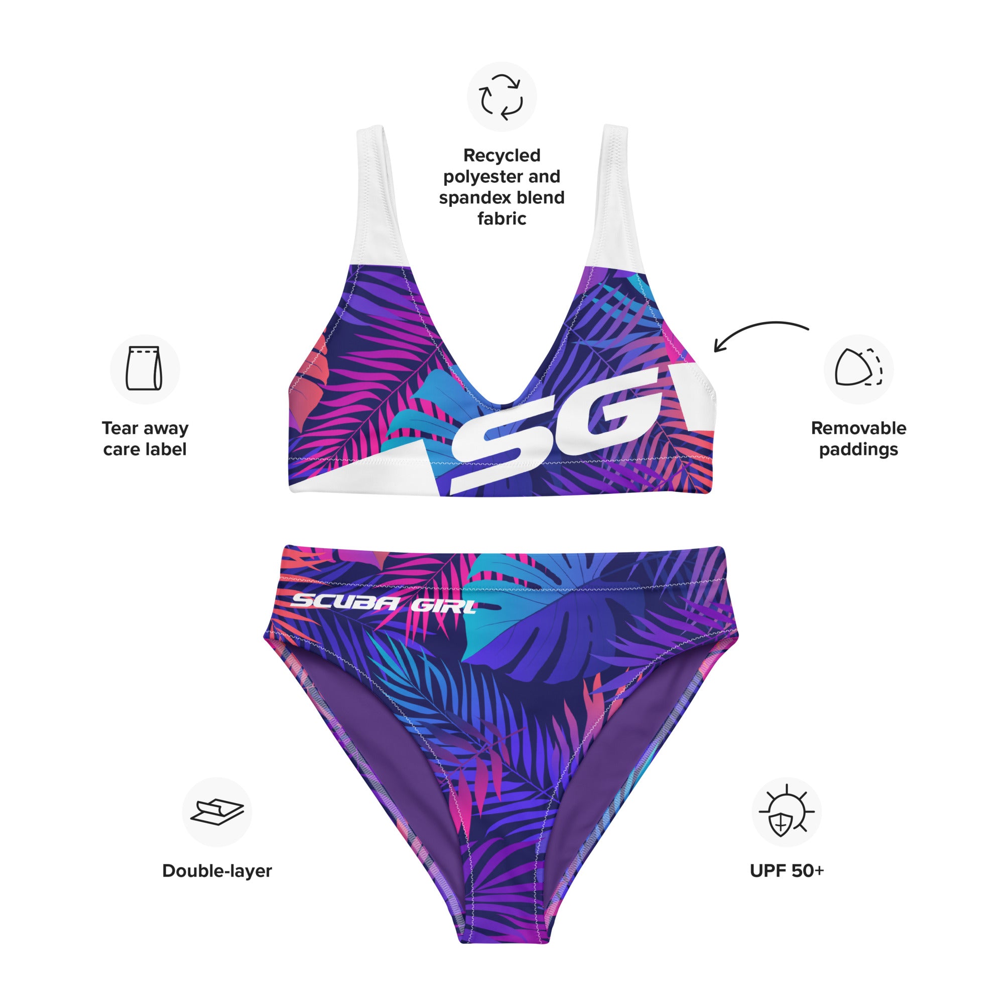 SG High-Waisted Bikini Swimsuit (Tropical Leaves)