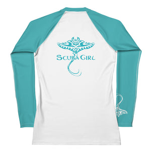 Women's SCUBA Rash Guard - Tribal Ray (Teal)