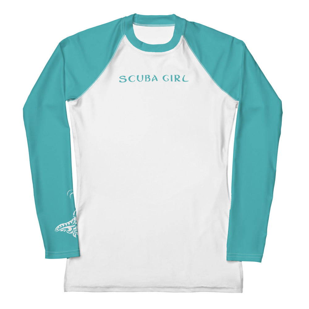 Women's SCUBA Rash Guard - Tribal Ray (Teal)