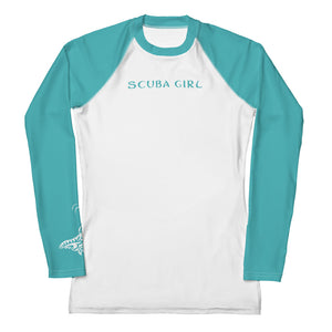 Women's SCUBA Rash Guard - Tribal Ray (Teal)