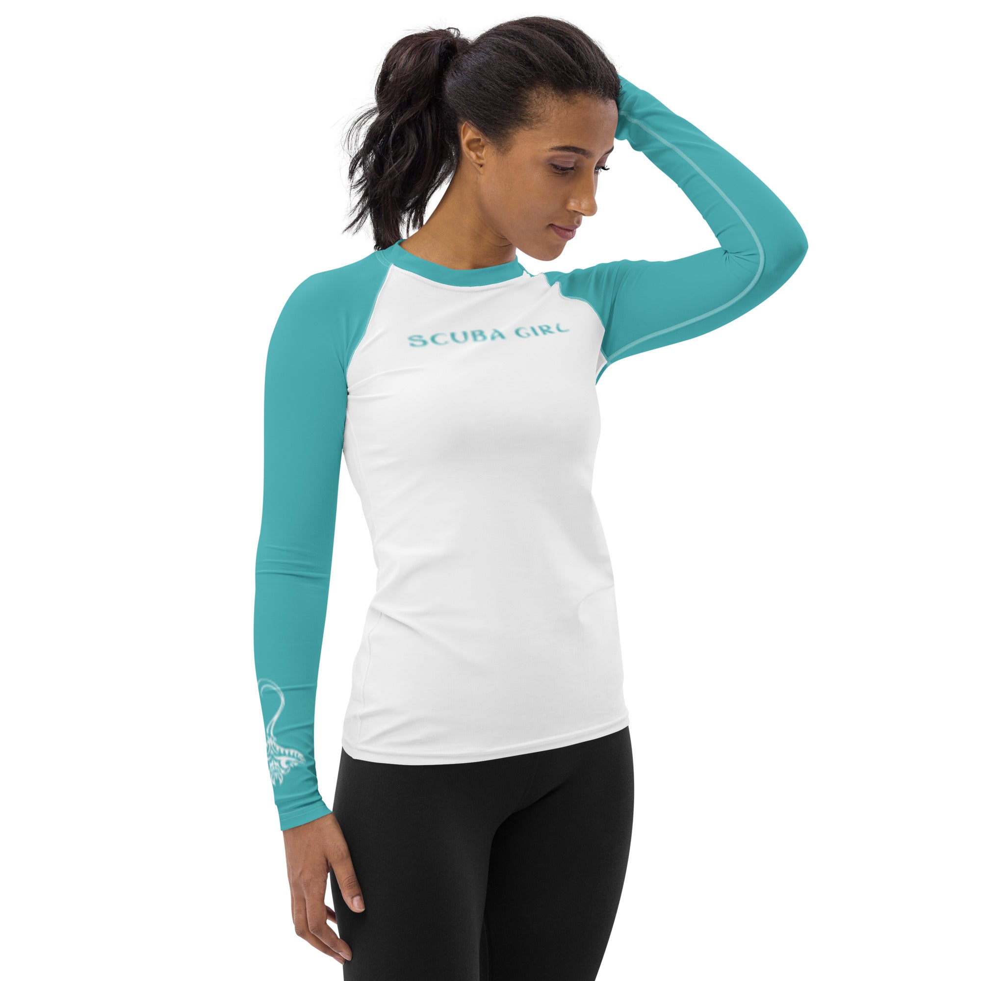 Women's SCUBA Rash Guard - Tribal Ray (Teal)