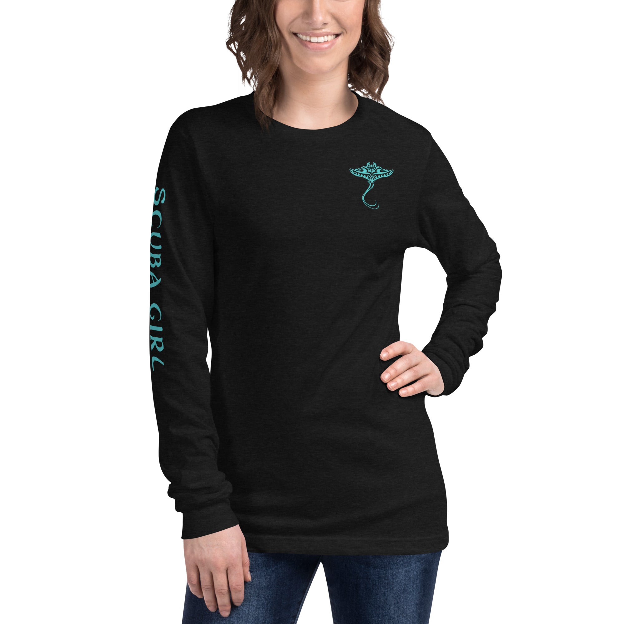 Manta-Ray Long Sleeve Tee (Turquoise Logo)