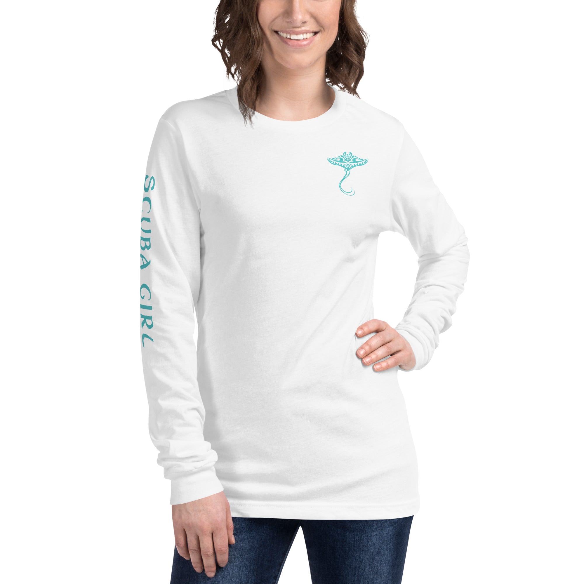 Manta-Ray Long Sleeve Tee (Turquoise Logo)